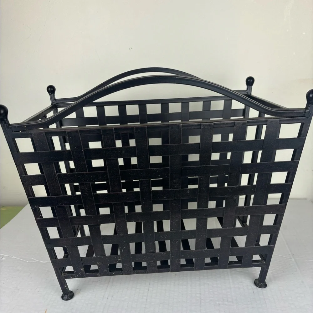 Vintage black woven metal magazine/storage rack